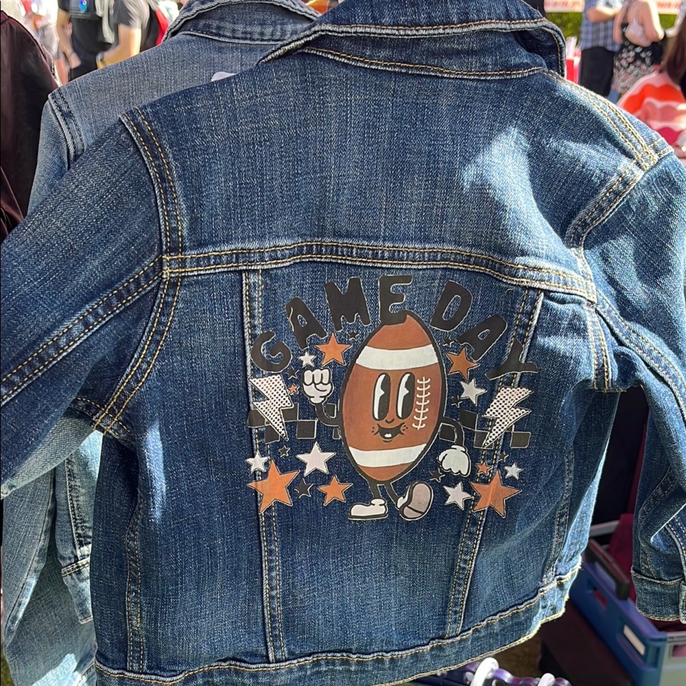 Football Game Day Design 2T Jean Jacket with Embroidered Design